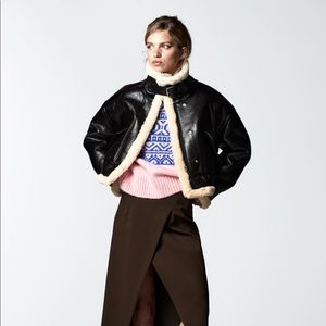 Faux leather fleece jacket